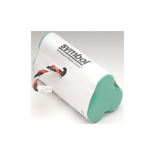 Zebra EVM Zebra rechargeable battery pack for barcode scanner, 730mAh, 3.4V DC, shown with battery and scanner components.